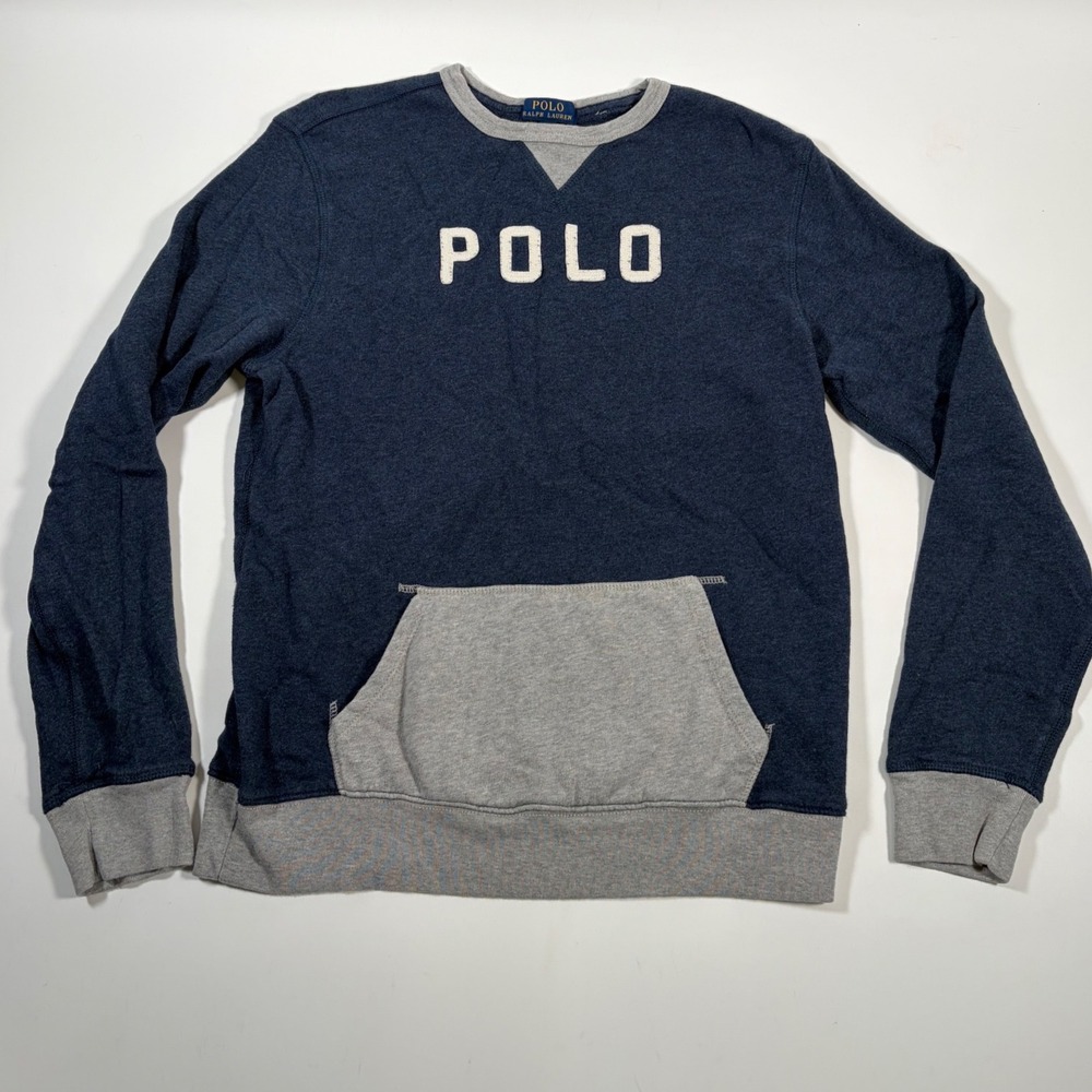 Polo Ralph Lauren Boys XL Navy Blue Grey Logo Sweatshirt Gorpcore Old Money